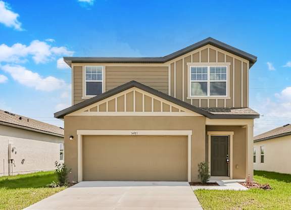 A two-story house with a garage is shown.
