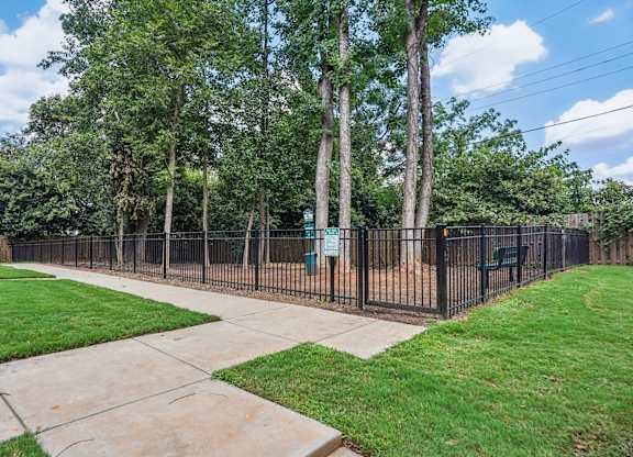 Charlotte, NC Townhouses - Loso Walk - Dog Park With Lots Of Trees, A Bench, And A Waste Area