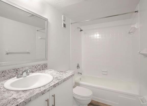 Pet-Friendly Apartments in Kissimmee, FL- Mirador at Woodside - Bathroom with Granite Countertops