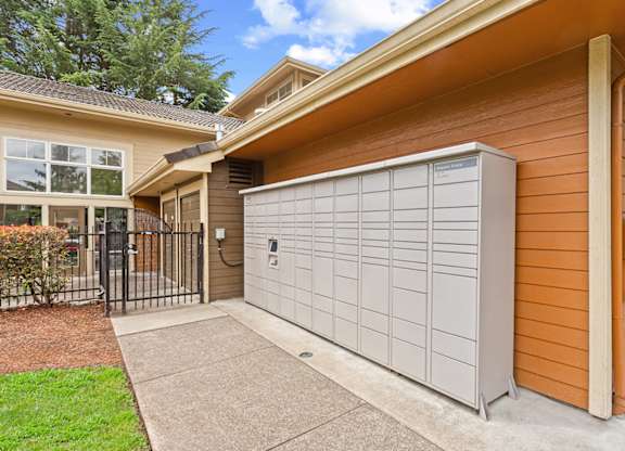 A modern house with a grey garage door at MonteVista Apartments, Beaverton