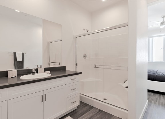 Spacious bathroom with double vanity in North Las Vegas rental home