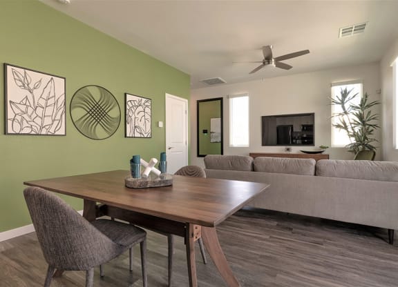 Modern living and dining area in pet-friendly home for rent North Las Vegas