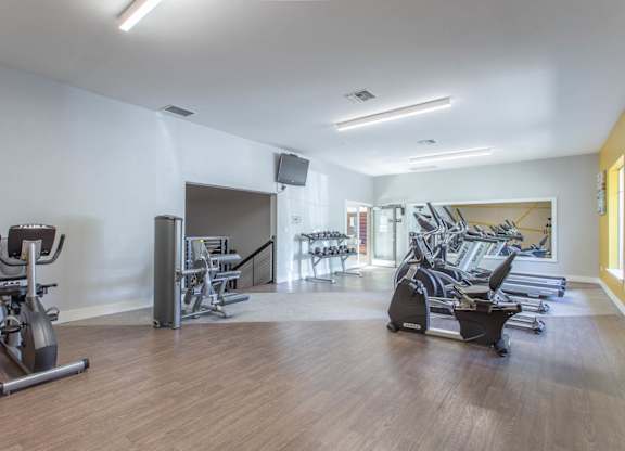 Fitness Center With Yoga/Stretch Area at MonteVista Apartments, Beaverton, Oregon