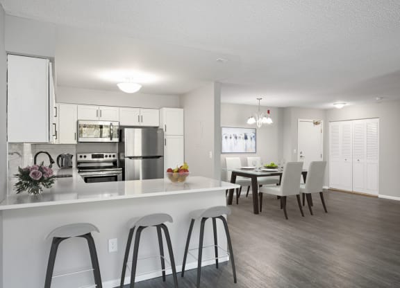 Laurel West End Apartments in Golden Valley, MN photo of kitchen with a view of the dining room