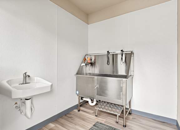 A stainless steel sink and dishwasher in a small room.