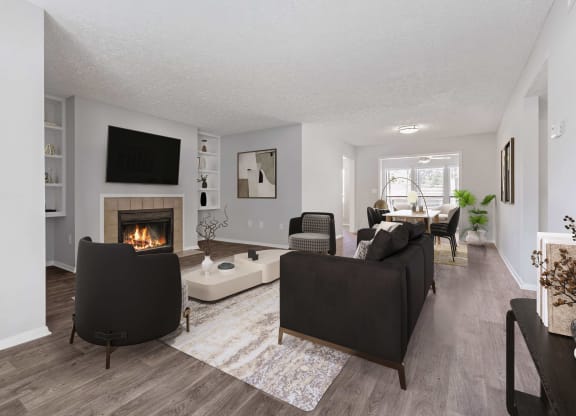 Reserve at Providence Apartment in Charlotte NC photo of living room with fireplace