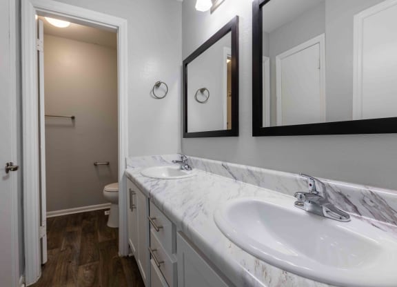 Reserve at Providence Apartments in Charlotte North Carolina photo of bathroom with double vanity