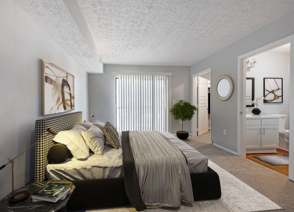 Reserve at Providence Apartment in Charlotte NC photo of bedroom with connecting bathroom and closet