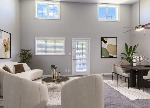 Reserve at Providence Apartment in Charlotte NC photo of a living room with a ceiling fan.