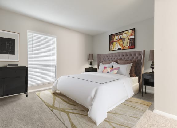 the timbers raleigh nc apartments for rent bedroom with large window and modern bedroom furnishings and matching artwork and area rug on top of plush carpet