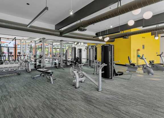 Fitness center with modern equipment at Sentry Tempe apartments in Tempe near Mesa, Arizona