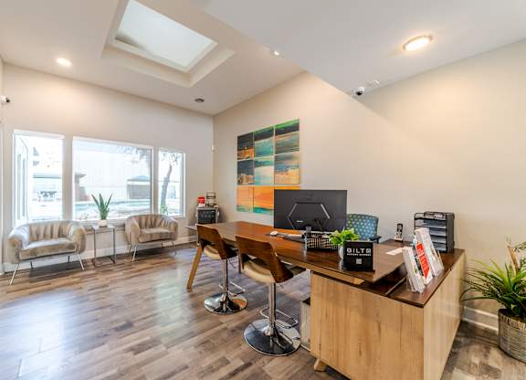 Leasing office at Sono Tempe Apartments in Tempe, Arizona featuring a welcoming resident lobby and modern design.