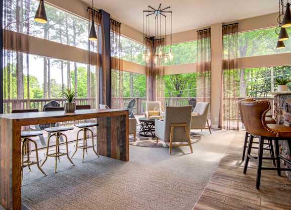 Clubhouse with a seating area at Stratford Ridge, a pet-friendly community in Marietta, GA, near Smyrna.