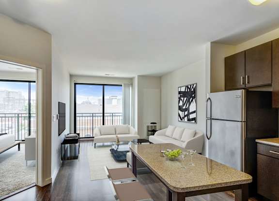 living room with balcony