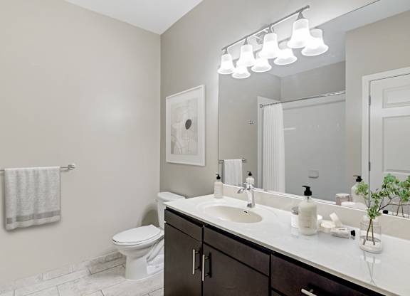 bathroom with dark wood vanity