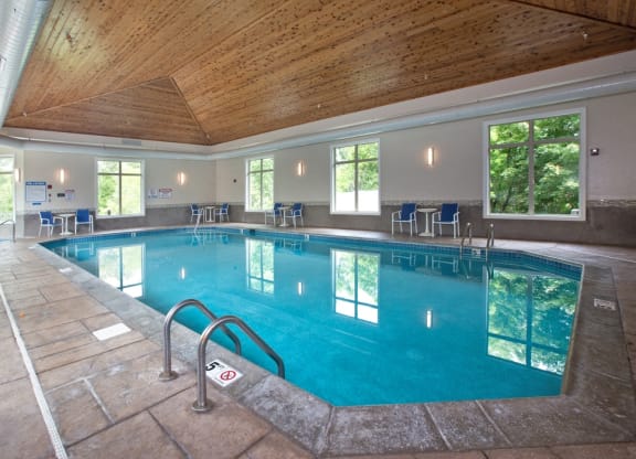 Laurel East End Apartments in Golden Valley, MN photo of a swimming pool in a building with a wood ceiling