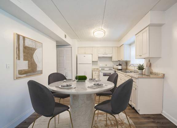 Dining room in an open-style kitchen at Townsend Apartments in Jacksonville near Atlantic Beach, Florida.