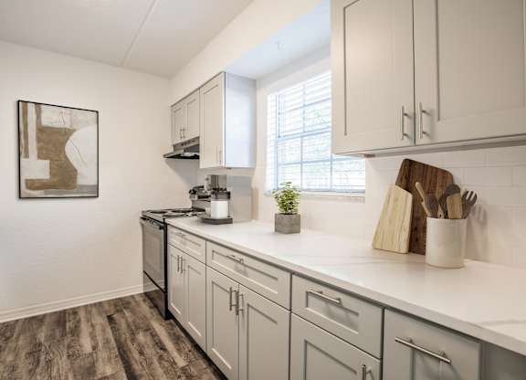 Kitchen with efficient appliances at Townsend Apartments in Jacksonville near Atlantic Beach, Florida.