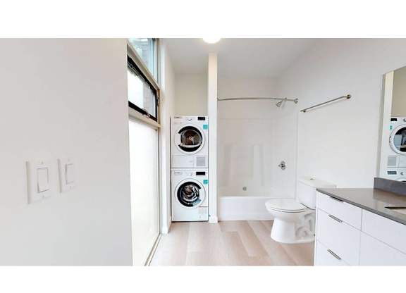 Bathroom with wood-style flooring