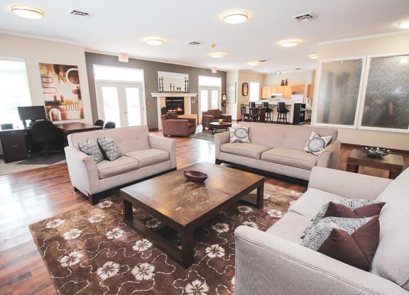 a living room with couches and a coffee table