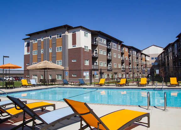 our apartments showcase an outdoor swimming pool