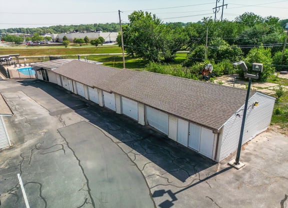 row of garages at apartment complex