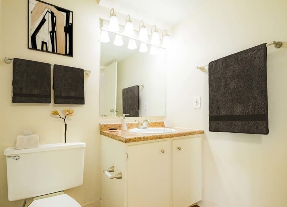 Bathroom with lots of lighting