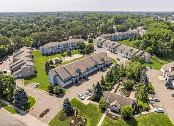 an aerial view of a row of houses