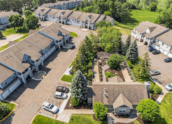 a birdseye view of a row of houses