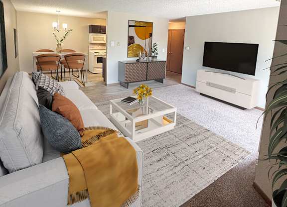 a living room with a couch and a coffee table
