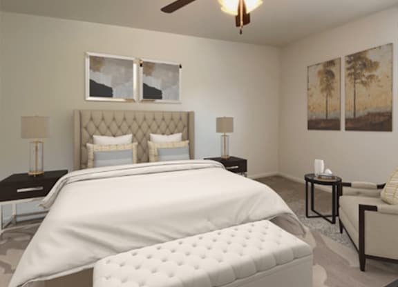 Bedroom with overhead light and fan at brickyard apartments