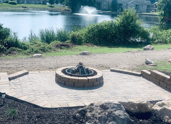 Firepit and pond area at brickyard apartments