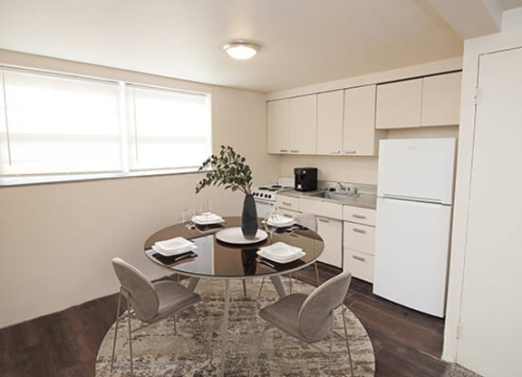 kitchen and dining room area in an apartment