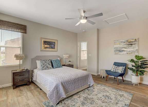 Bedroom With Ceiling Fan at Habitat @ DTLV, Las Vegas, NV, 89106