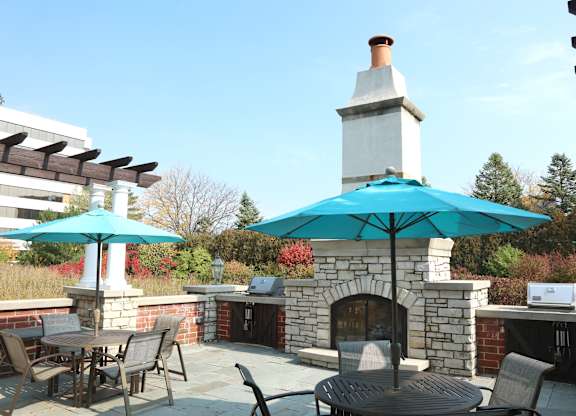 Outdoor Lounge w Fireplace & Grills at Regency Place, Oakbrook Terrace, IL, 60181