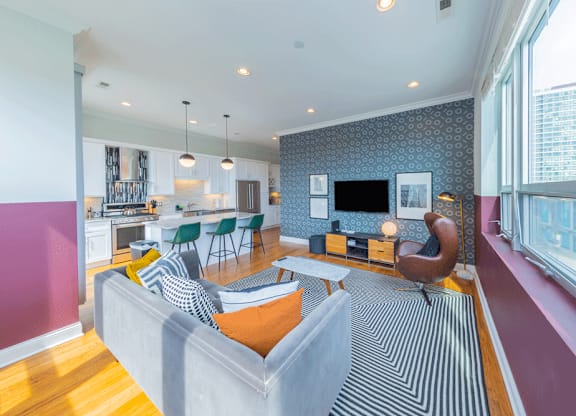 Living and dining at Wells Place Apartments, Chicago, Illinois