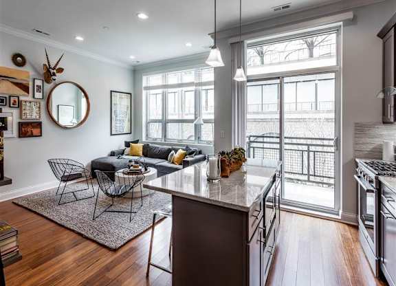 Living room at Wells Place Apartments, Chicago