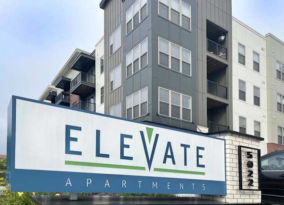Elevate Sign Close Up at Elevate Apartments, Madison, WI, 53718