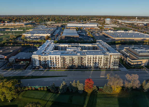 an aerial view of the building and its surroundings at 2929 on Mayfair, Wauwatosa, WI, 53222