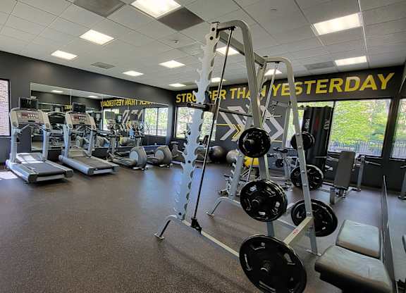a gym with cardio equipment at Fieldpointe of Schaumburg, Schaumburg, Illinois
