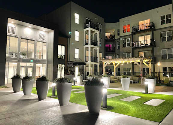 Night view of  the courtyard at 42 Hundred On The Lake, Wisconsin, 53235