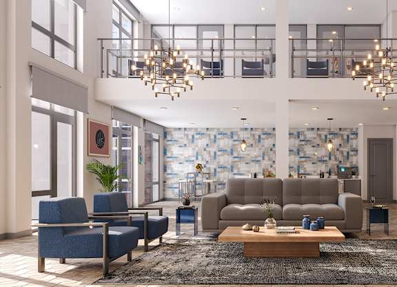 Clubhouse lounge at Elevate Apartments, Madison, Wisconsin
