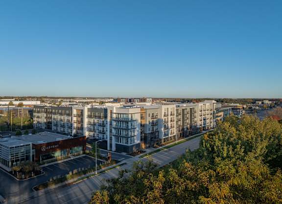 an aerial view of apartment buildings in the city at 2929 on Mayfair, Wauwatosa