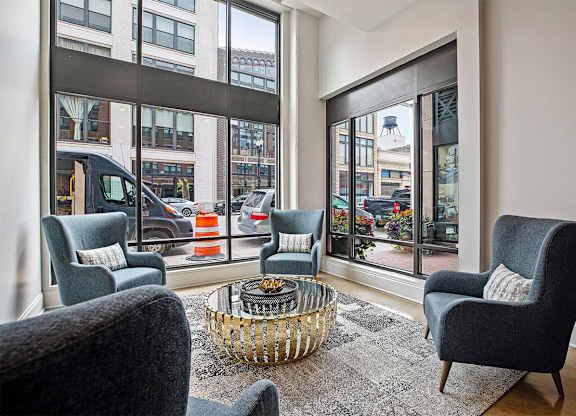 Living room with couchat The Shelby, Chicago, Illinois