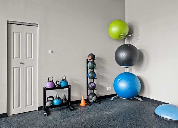 Weights in gym at The Shelby, Chicago, IL