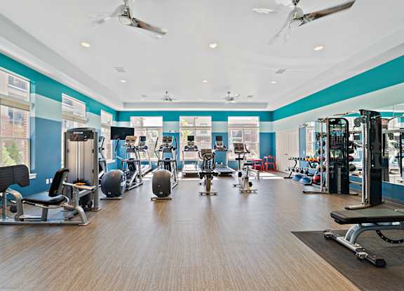 A yoga room and a fitness center equipped with free weights and cardio machines are available as an amenity.