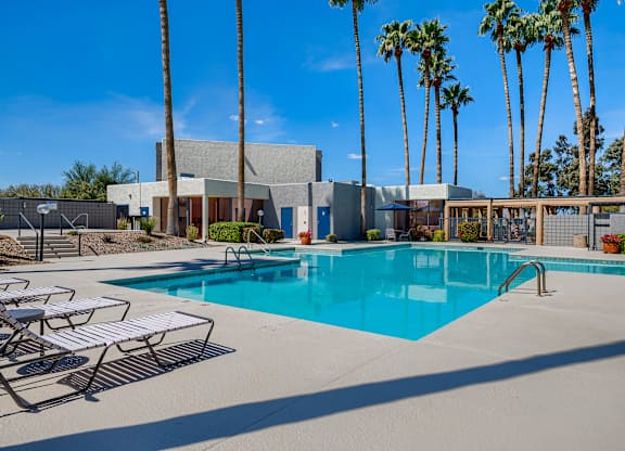 the swimming pool at our apartments in palm springs