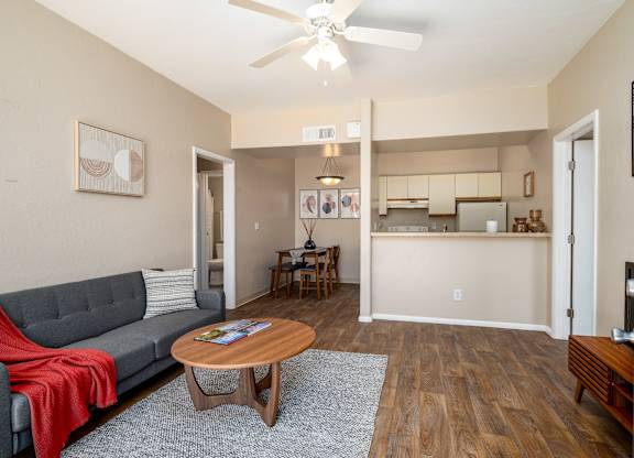 a living room with a couch and a coffee table