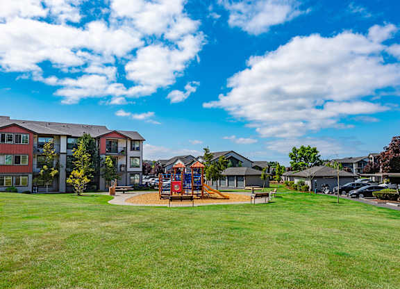 the preserve at ballantyne commons park with playground and apartment buildings