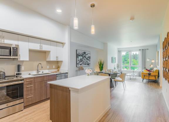 one bedroom plus den island kitchen and dinning room